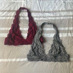 Anemone Lace Bralette Set in Burgundy and Gray